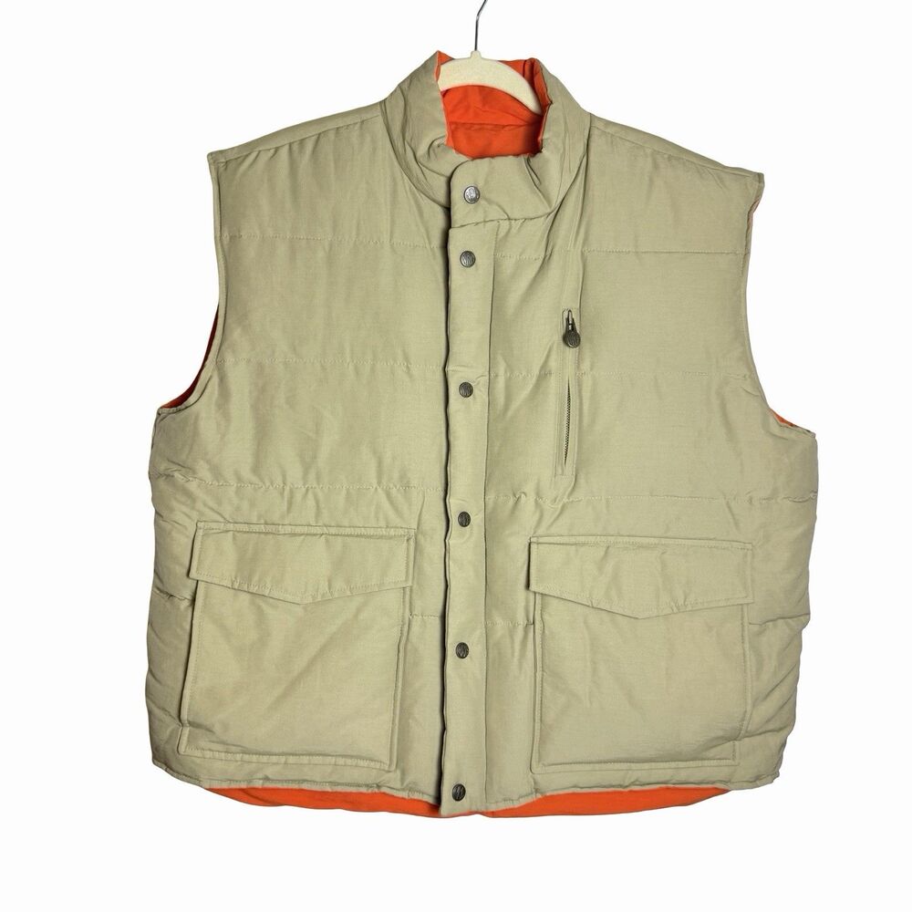 American Rifleman Puffer Vest Full Zip Goose Down Brown Orange Reversible Mens L
